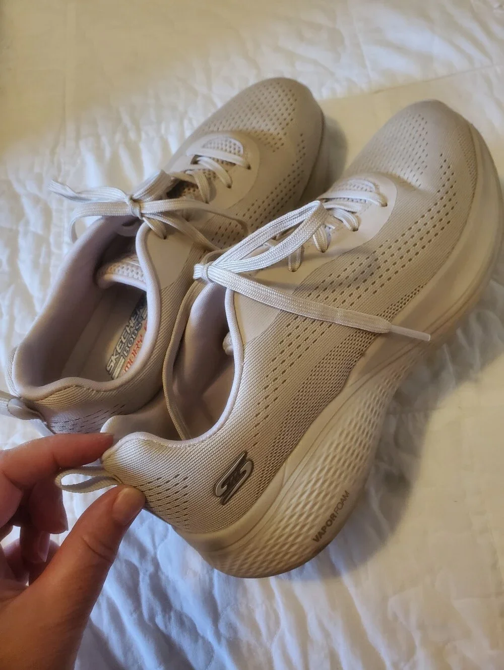 Skechers Bobs Light Beige Taupe Casual Knit Lace-Up Sneakers
